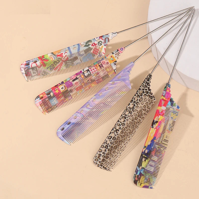 Steel Needle Tail Comb – Salon Pick Comb for Styling & Dyeing Hair Styling Comb PLUSH MULTI