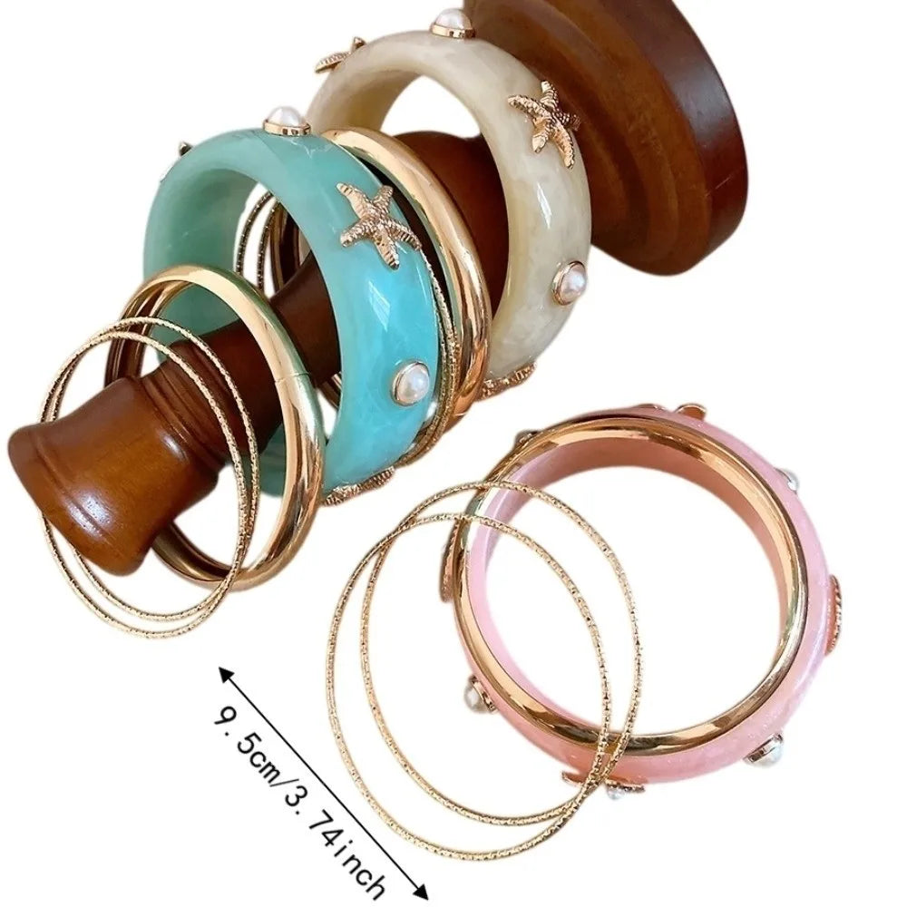 4pcs Starfish Conch Shell Bangle Set – Ocean Vacation Jewelry Bangle Bracelet Set PLUSH