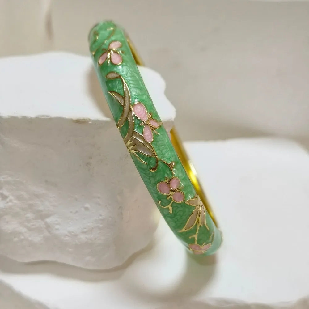 Cloisonné Enamel Bangle | Gold-Trimmed Floral Ethnic Bracelet Enamel Bangle Bracelet PLUSH 11