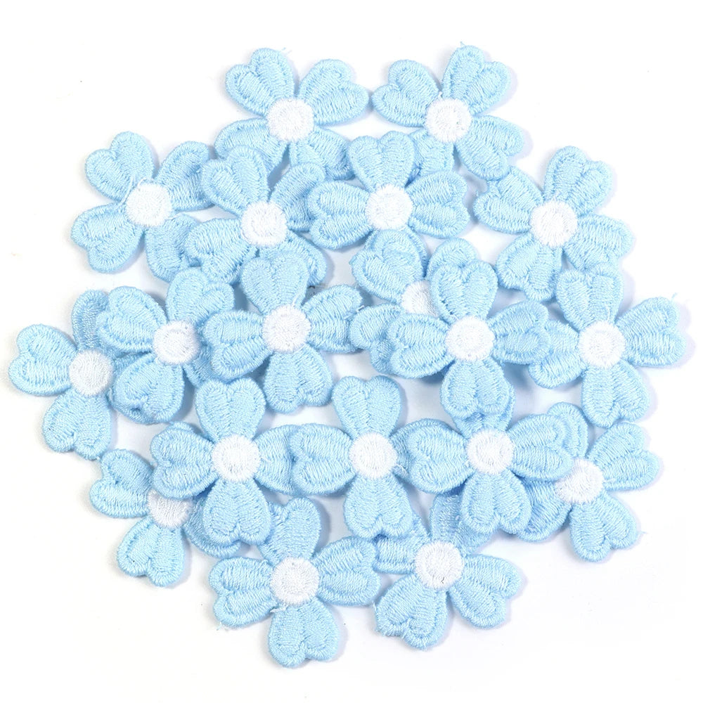20pcs Flower Embroidered Sew-On Patches – Multicolor Appliques Embroidered Sew-On Patches PLUSH Blue