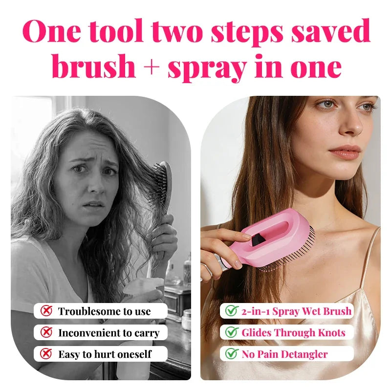 2-in-1 Spray Hair Brush Set – Mist Bottle & Detangling Comb Spray Hair Brush Set PLUSH