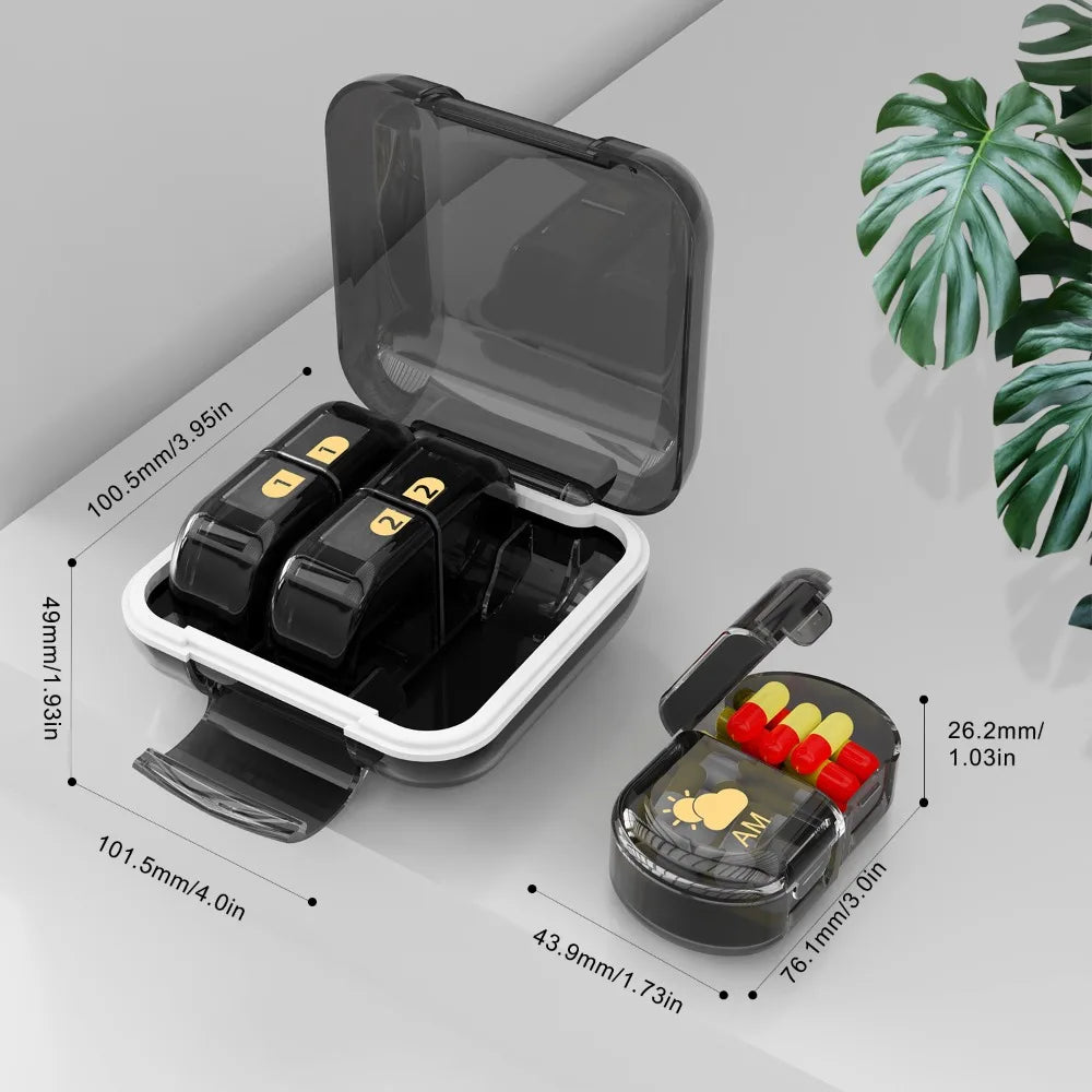 Weekly Pill Organizer – Detachable 7-Day Vitamin Pill Case Weekly Pill Organizer PLUSH Black