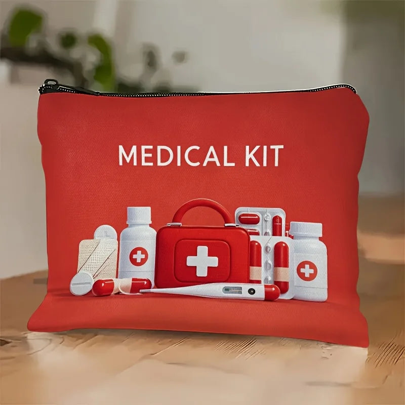 First Aid Kit Makeup Bag – Multifunction Travel Zipper Pouch Travel Makeup Pouch PLUSH Red