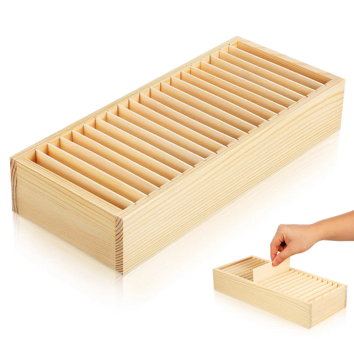 Wooden Business Card Storage Box – Detachable Compartment Organizer Desktop Card Organizer PLUSH