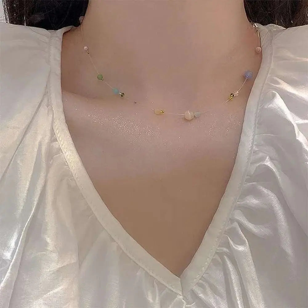Vintage Korean Style Colorful Beaded Resin Clavicle Necklace Beaded Choker Necklace PLUSH