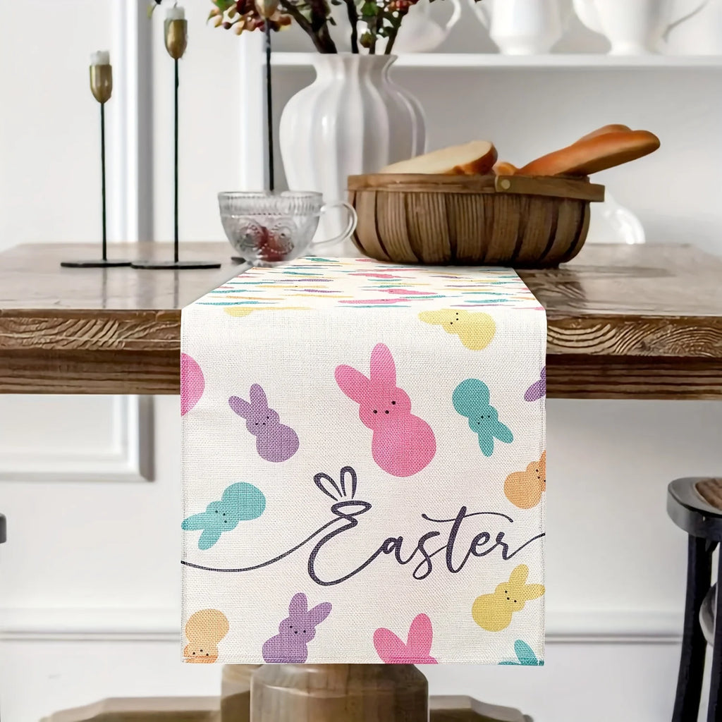 Easter Tablecloth Egg & Rabbit Print – Indoor Outdoor Runner Easter Table Runner PLUSH