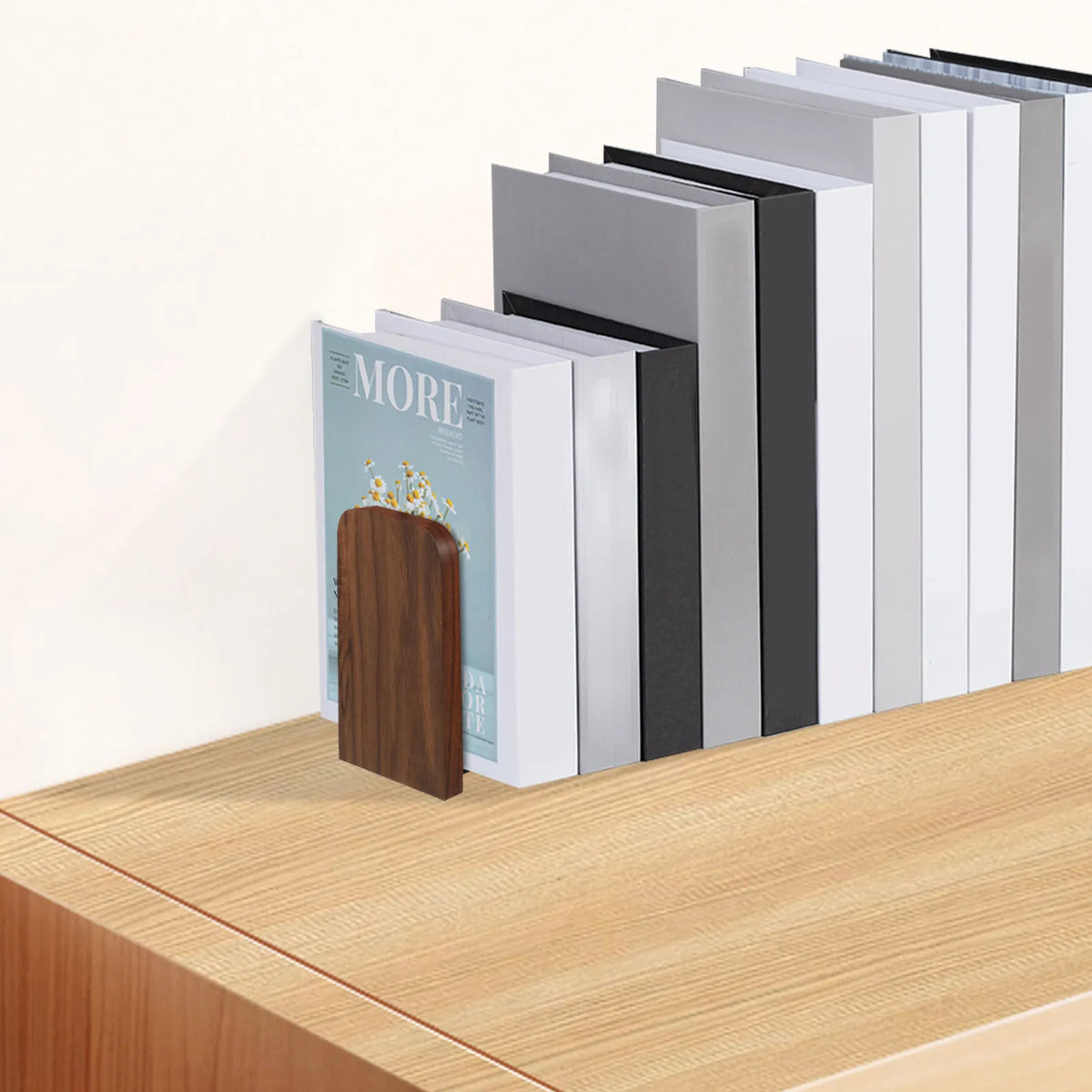 Wood Bookends 2-Piece Heavy Duty Nonslip Shelf & Desk Organizer Wood Bookends PLUSH