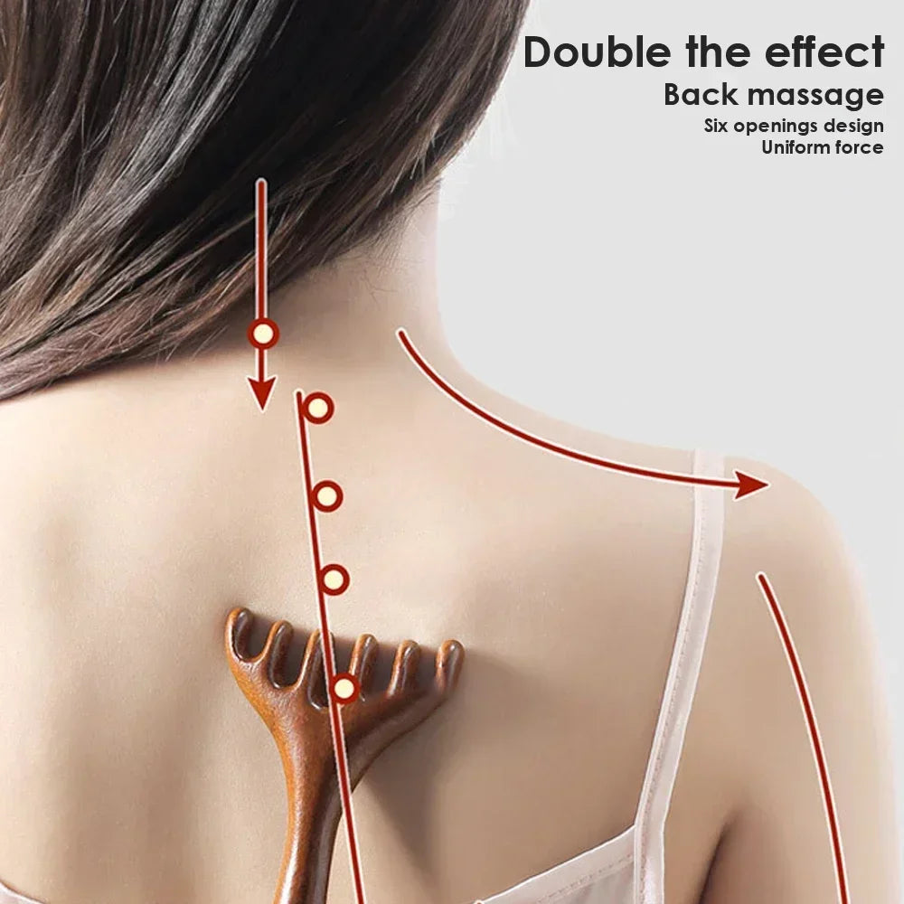 Natural Sandalwood Scalp Massager & Gua Sha Comb | Hair Care Scalp Massage Comb PLUSH