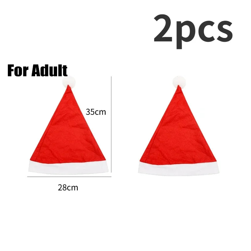 Santa Claus Christmas Hats Adults & Kids – Non-Woven Cap Christmas Party Hat PLUSH as show adult 2pcs