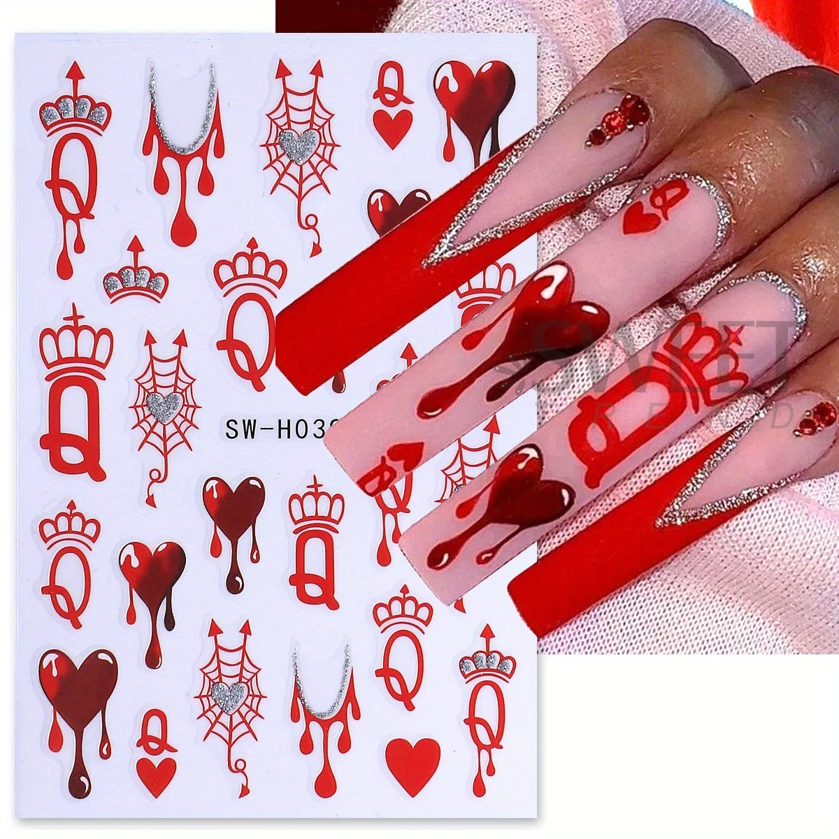 Poker Nail Glitter Stickers – Gothic Queen King Spider Web Decals Nail Art Stickers PLUSH