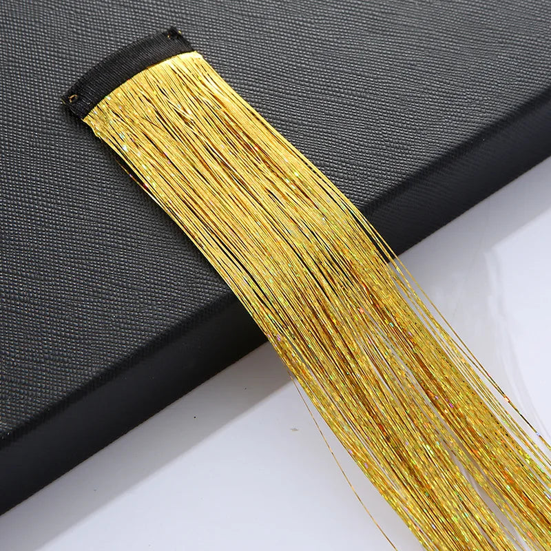 120 Strands Rainbow Hair Tinsel Sparkle Silk Extensions 100cm Hair Tinsel Extensions PLUSH with clip NO.33