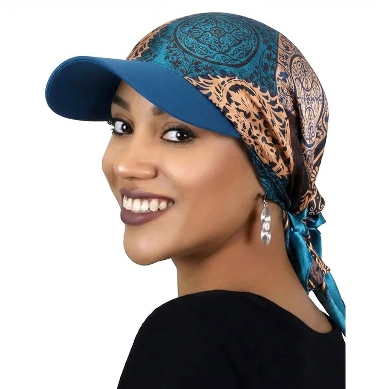 Women's Bandana Visor Hat Self-Tie Headscarf Beach Cap Visor Headscarf Hat PLUSH Konglan Khaki Flower One Size