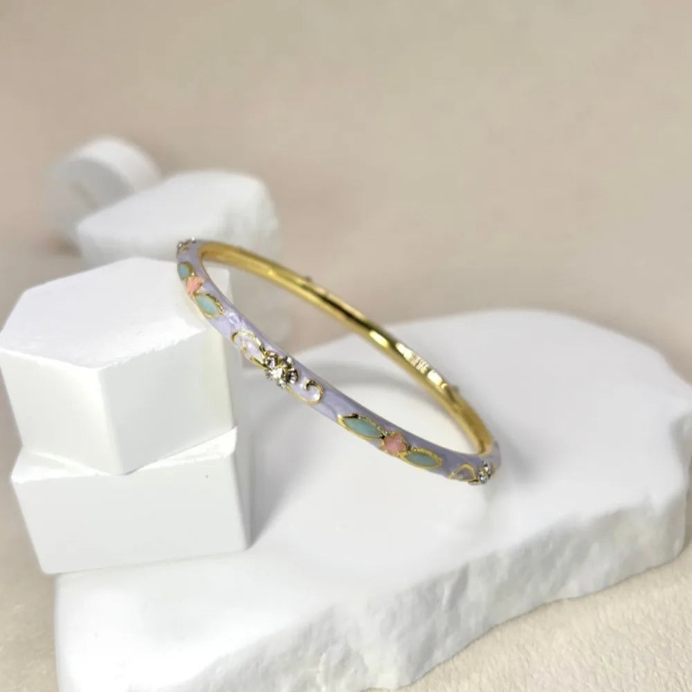 Vintage Cloisonné Enamel Floral Bangle – Women's Bracelet Enamel Bangle Bracelet PLUSH Light Purple
