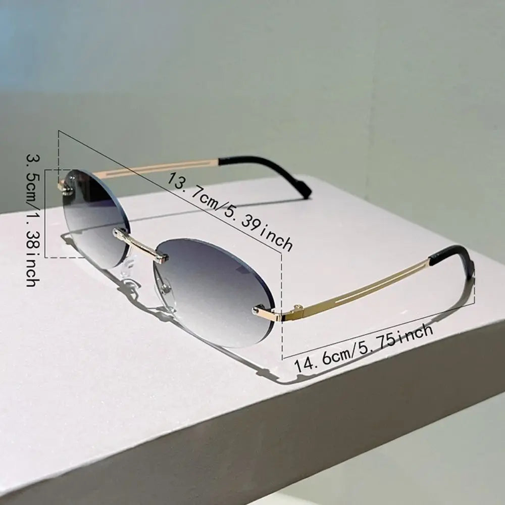 Vintage Rimless Oval Sunglasses – Retro Gradient Women's Shades Rimless Oval Sunglasses PLUSH
