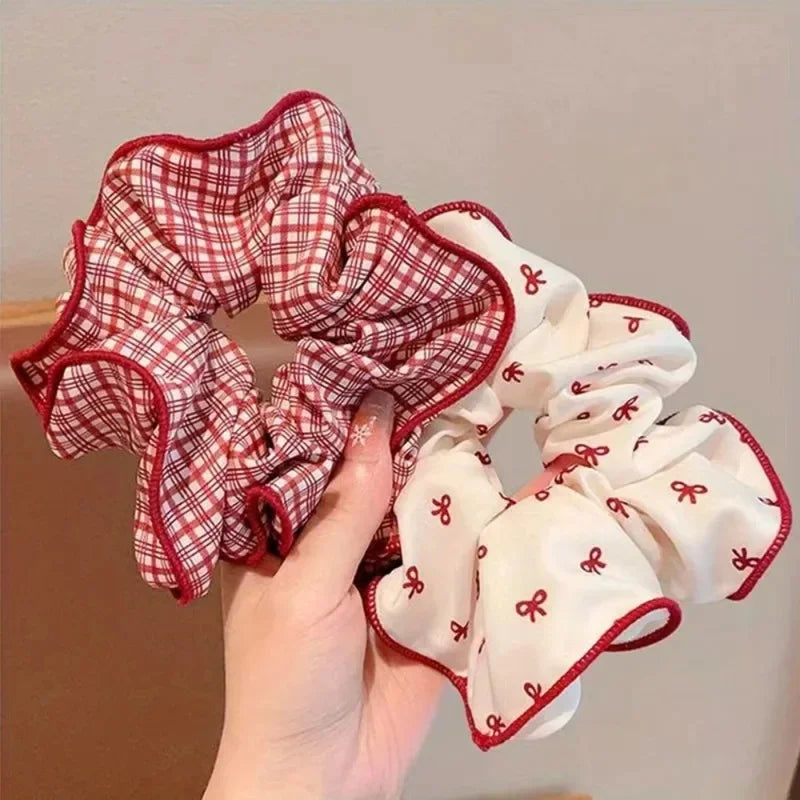 Dot & Plaid Scrunchies for Women – Soft Elastic Hair Ties 2/3pcs Hair Scrunchie Set PLUSH