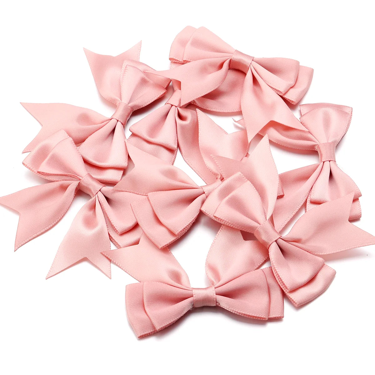 10pcs Satin Ribbon Bows – Colorful Double Layer DIY Bowknot Ribbon Bow Embellishment PLUSH Light Pink 6cmx7cm
