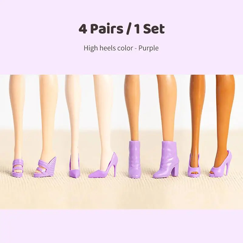 4 Pairs 1/12 Doll High Heel Ankle Boots – Miniature Fashion Shoes Doll Shoe Accessories PLUSH Purple