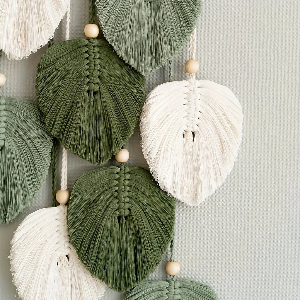 Bohemian Handwoven Wall Tapestry – Green Leaf Design Wall Hanging Tapestry PLUSH