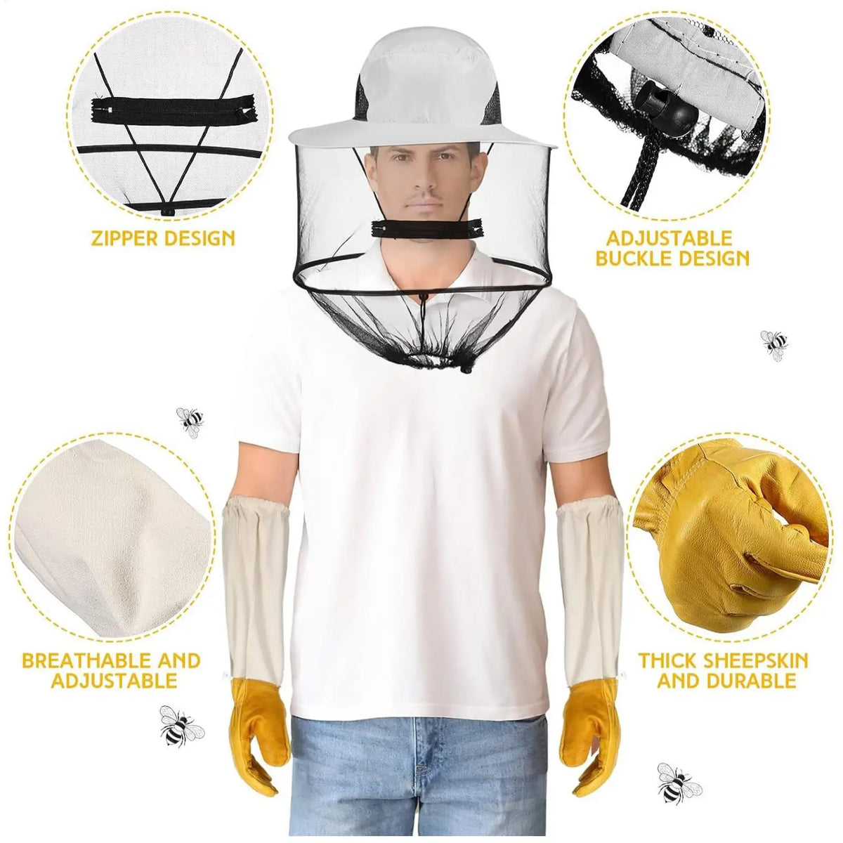 Beekeeping Hat & Gloves Set – Mesh Veil Protective Gear Beekeeping Protective Set PLUSH
