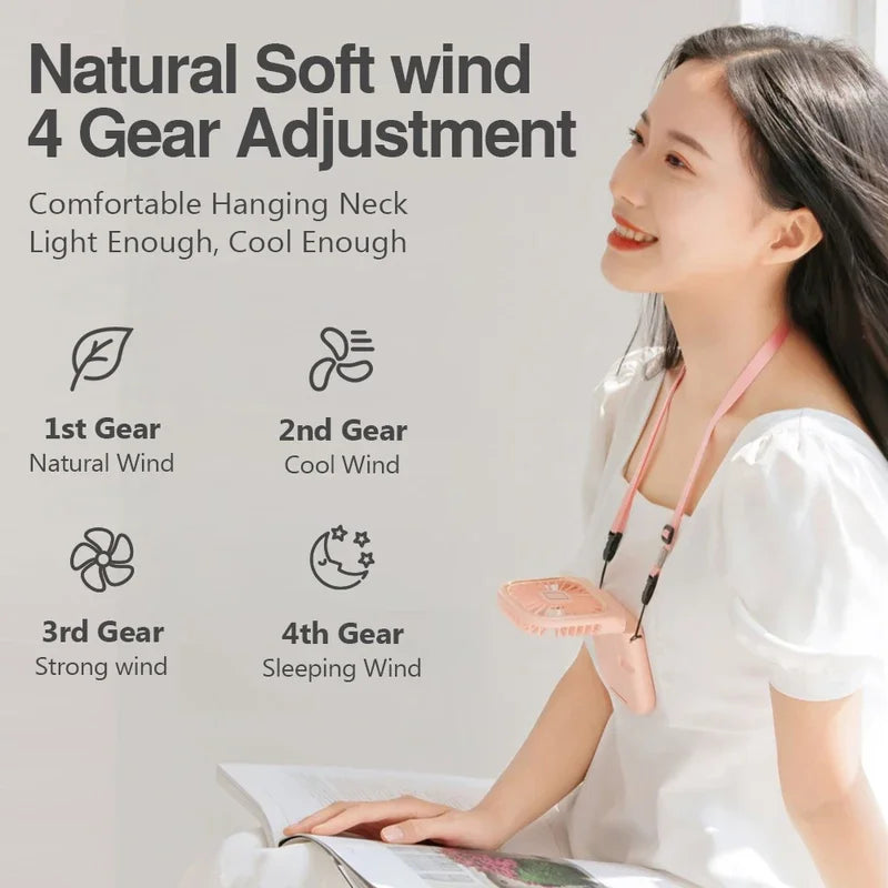 4-Speed USB Rechargeable Neck Fan – Quiet Portable Mini Fan Neck Fan PLUSH
