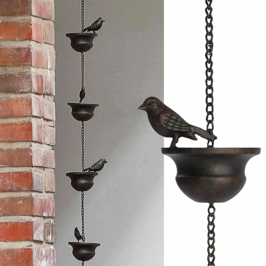 Metal Bird Rain Chain for Gutters – 7.87 ft Dark Bronze Decorative Rain Chain PLUSH