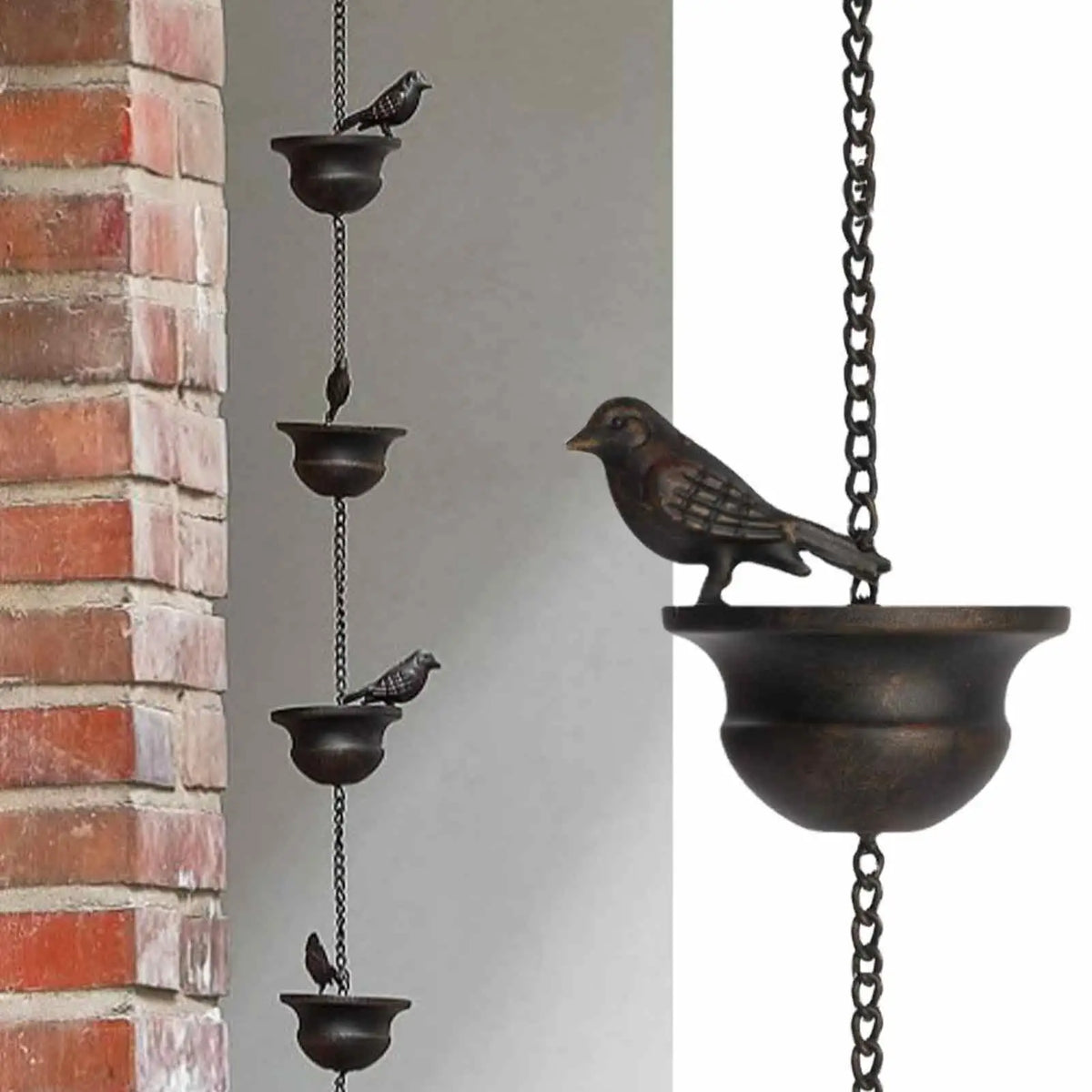 Metal Bird Rain Chain for Gutters – 7.87 ft Dark Bronze Decorative Rain Chain PLUSH