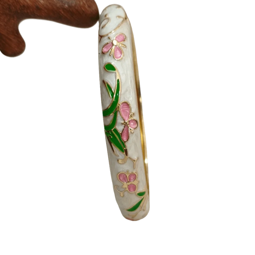 Enamel Peony Filigree Bangle – Vintage Cloisonné Bracelet Enamel Bangle PLUSH 2