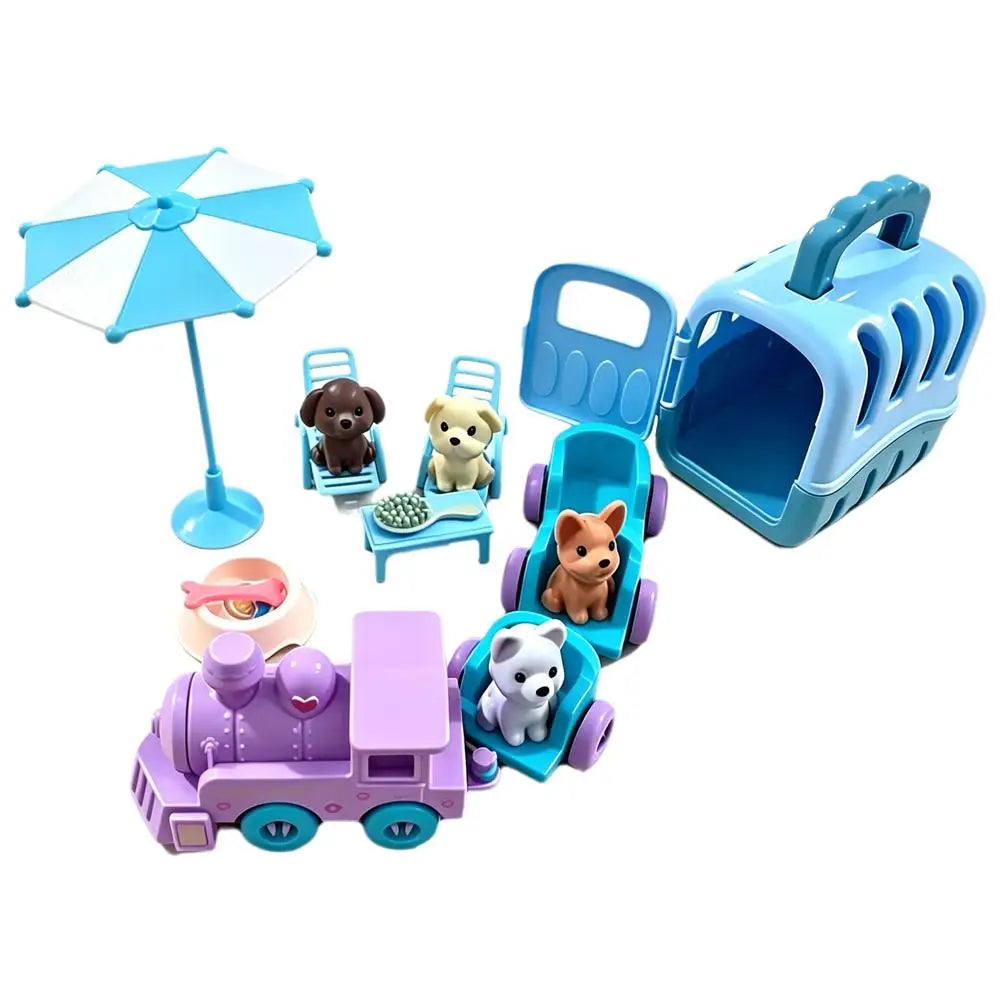 Mini Pretend Play Pet Toy Set with Carrier & Train for Kids Pretend Play Toy Set PLUSH C