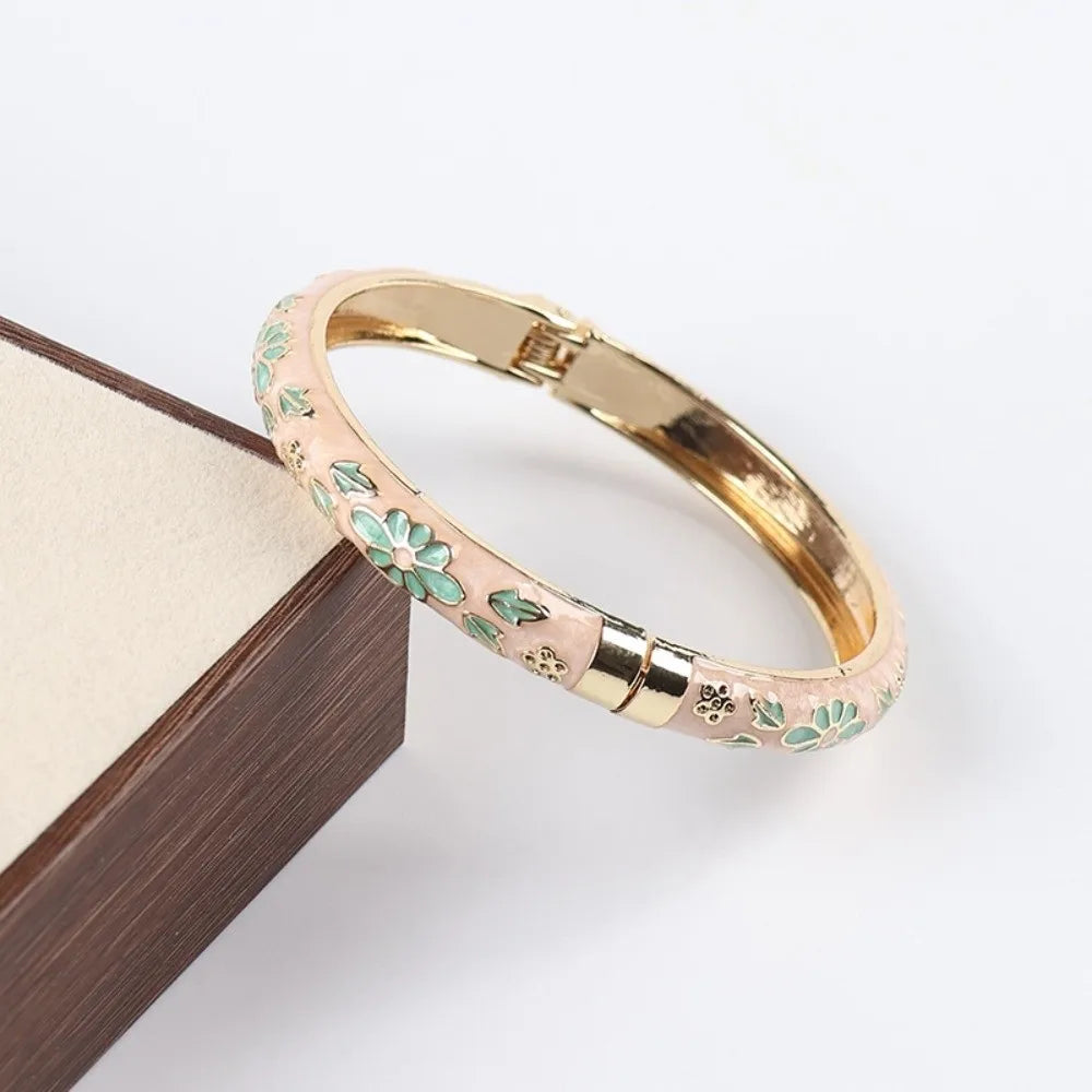 Vintage Cloisonne Enamel Floral Cuff Bangle | Women's Bracelet Enamel Cuff Bangle PLUSH Style 6