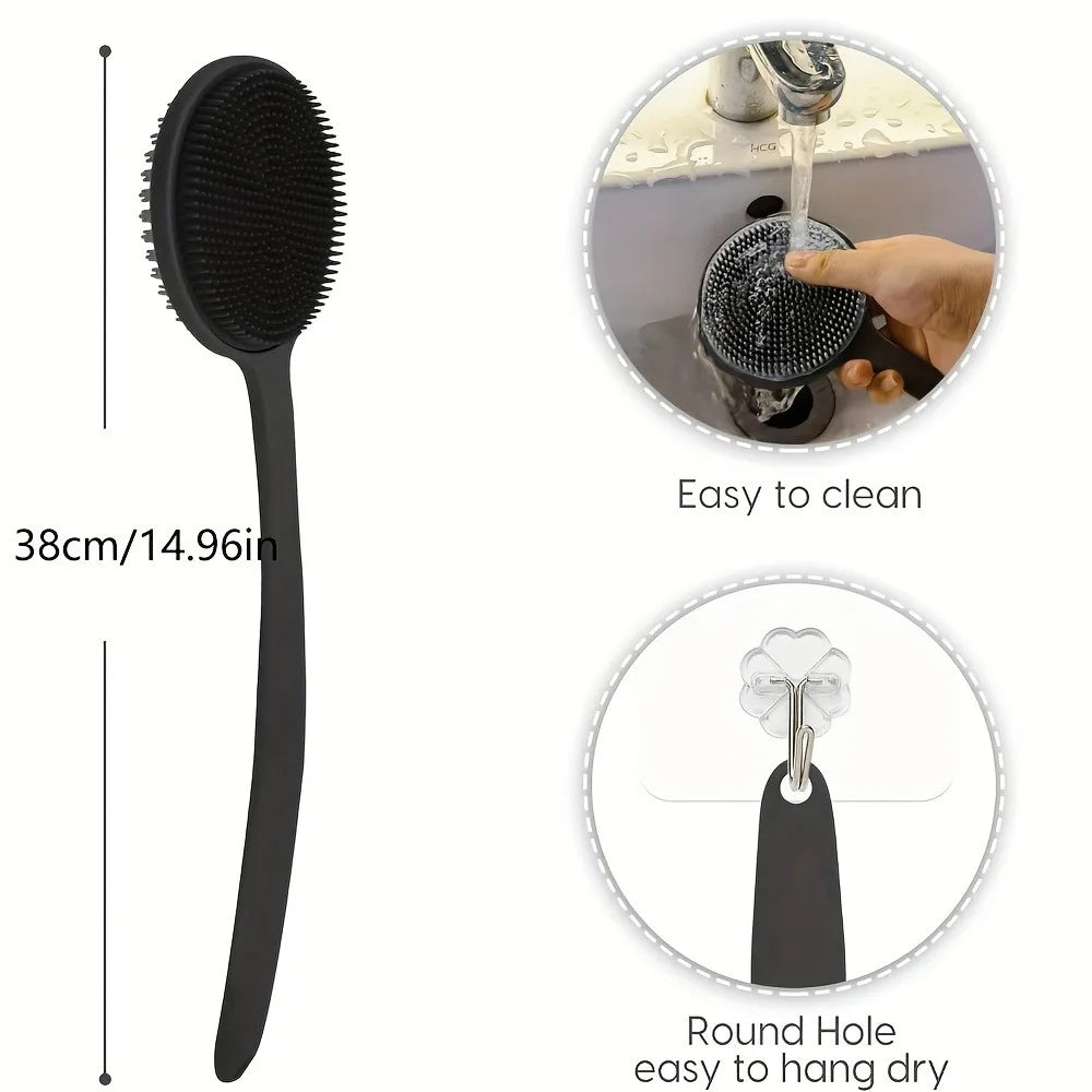 Silicone Back Scrubber Brush – Long Handle, Double-Sided Body Scrubber Brush PLUSH