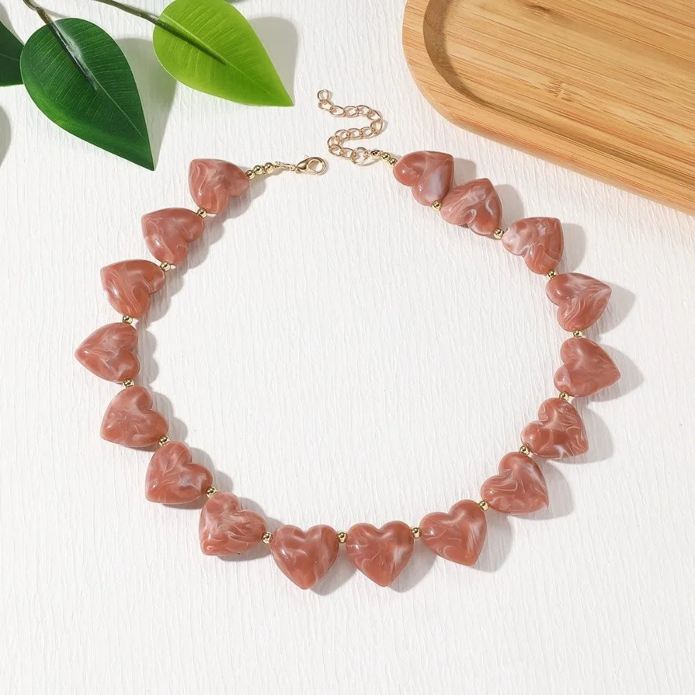 Love Heart Acrylic Choker Necklace – Women's Beaded Chain Choker Necklace PLUSH