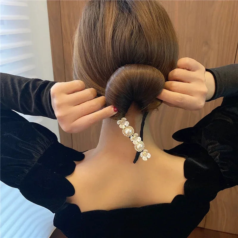 Pearl Flower Bun Maker – Korean Hair Braider & Hairpin Hair Styling Tool PLUSH