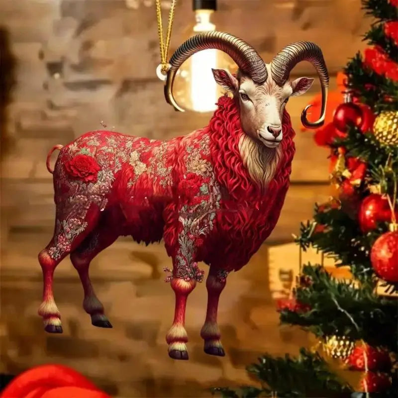 Acrylic Chinese Zodiac Goat Ornament – Red & Gold Pendant Festive Hanging Ornament PLUSH E size1