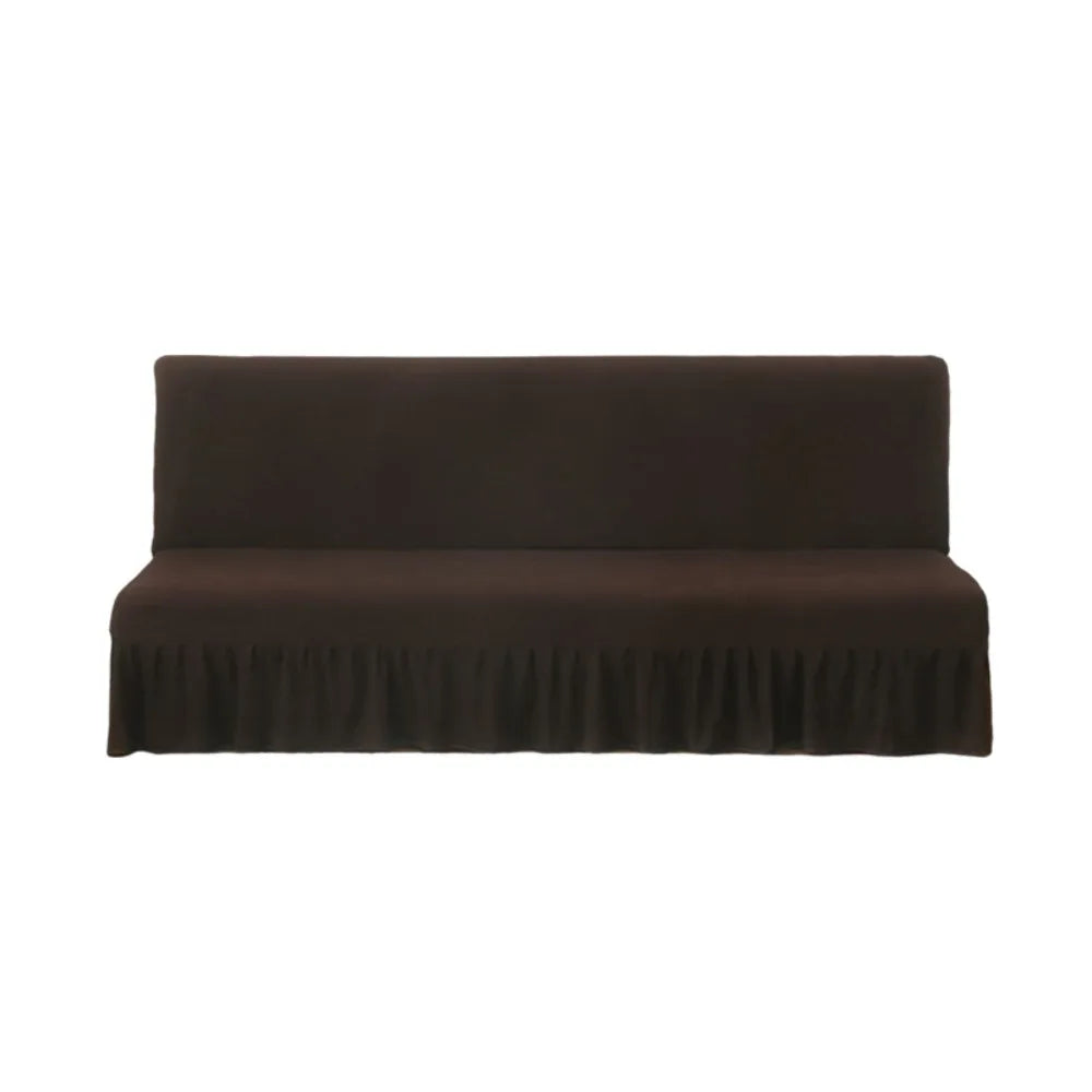Elastic Armless Futon Sofa Cover with Skirt | Slipcover Sofa Slipcover PLUSH Coffee S