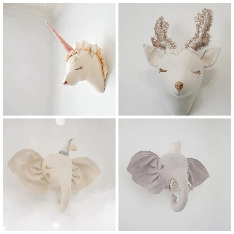 Nordic Animal Head Linen Wall Hanging – Kids Nursery Decor Nursery Wall Hanging PLUSH