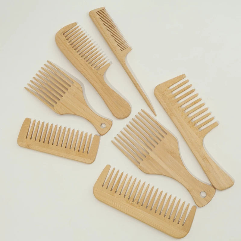 Natural Bamboo & Wood Handmade Combs – Wide & Fine Teeth Set Wood Hair Comb PLUSH