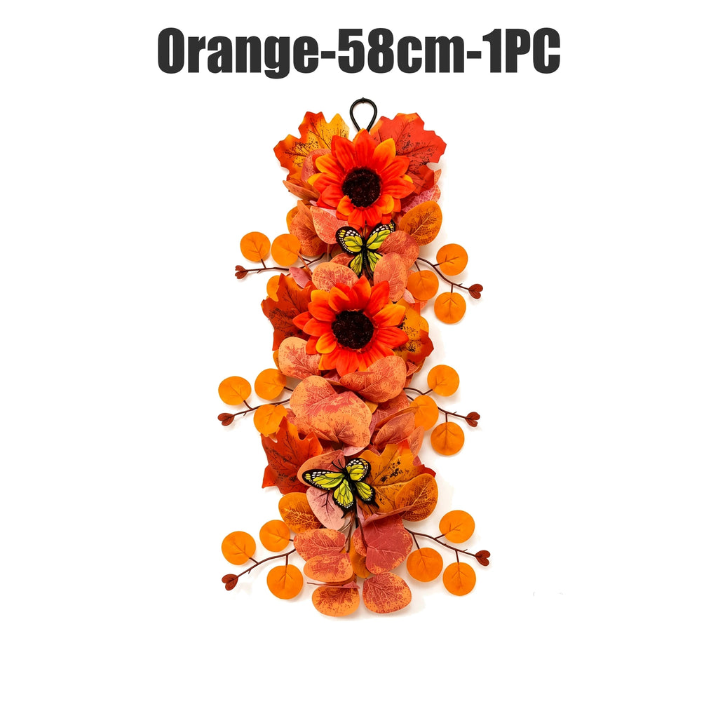 Autumn Sunflower & Maple Leaf Hanging Door Wall Decor Set Seasonal Wall Hanging PLUSH Orange-1PC