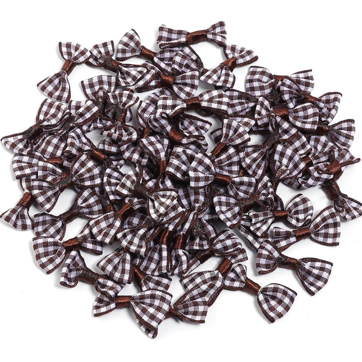 30pcs Scottish Checker Ribbon Bows – Wedding & DIY Craft Decor Ribbon Bows PLUSH Brown 1.5x3cm