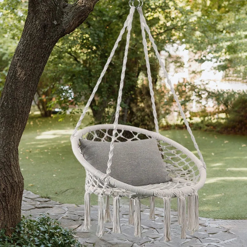 Nordic Macrame Hanging Chair – Boho Egg Swing with Fringe Macrame Swing Chair PLUSH