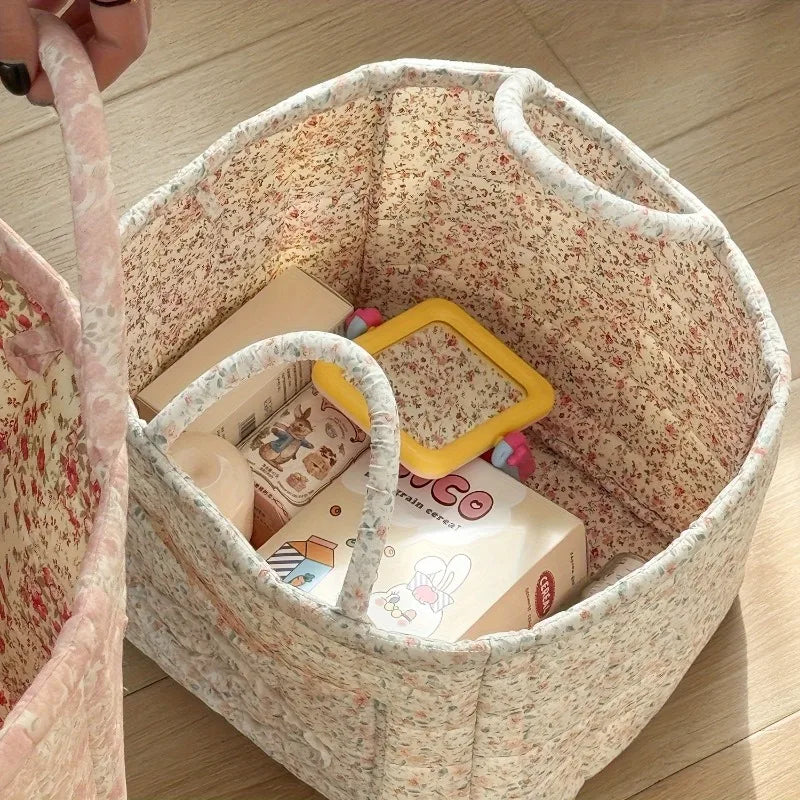 Foldable Floral Cotton Storage Basket – 4 Colors | 32x26x25cm Foldable Storage Basket PLUSH