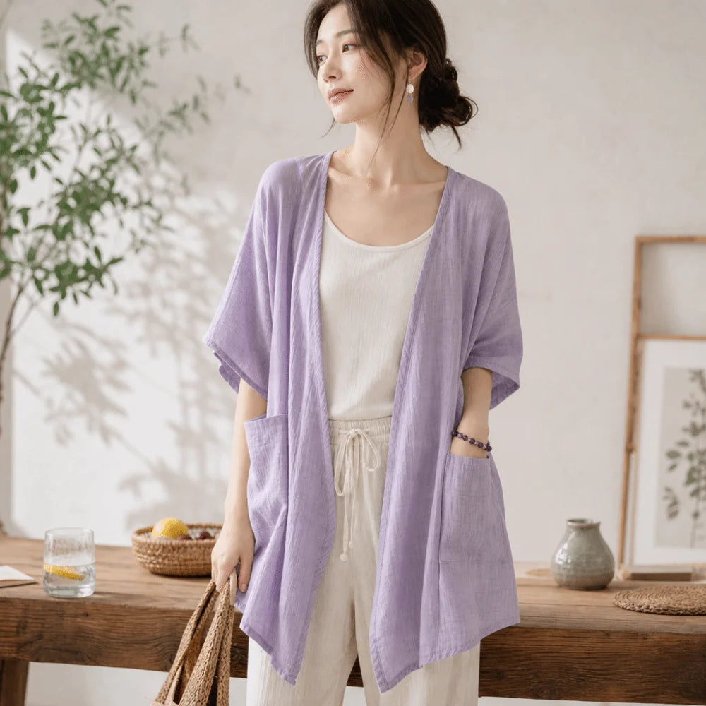 Women's Loose Linen Cardigan – Lightweight Summer Cover-Up Women's Cardigan PLUSH