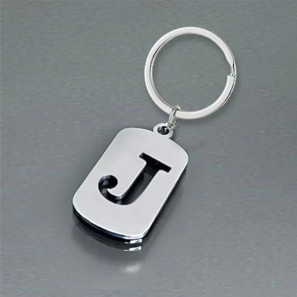 Stainless Steel Initial Letter Keychain – Men's Bag Pendant Letter Keychain PLUSH J