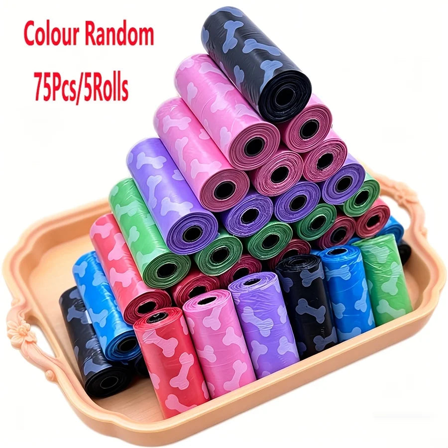 Leak-Proof Thickened Dog Waste Bags – Bone Print Design Dog Waste Bags PLUSH 75pcs or 5 roll