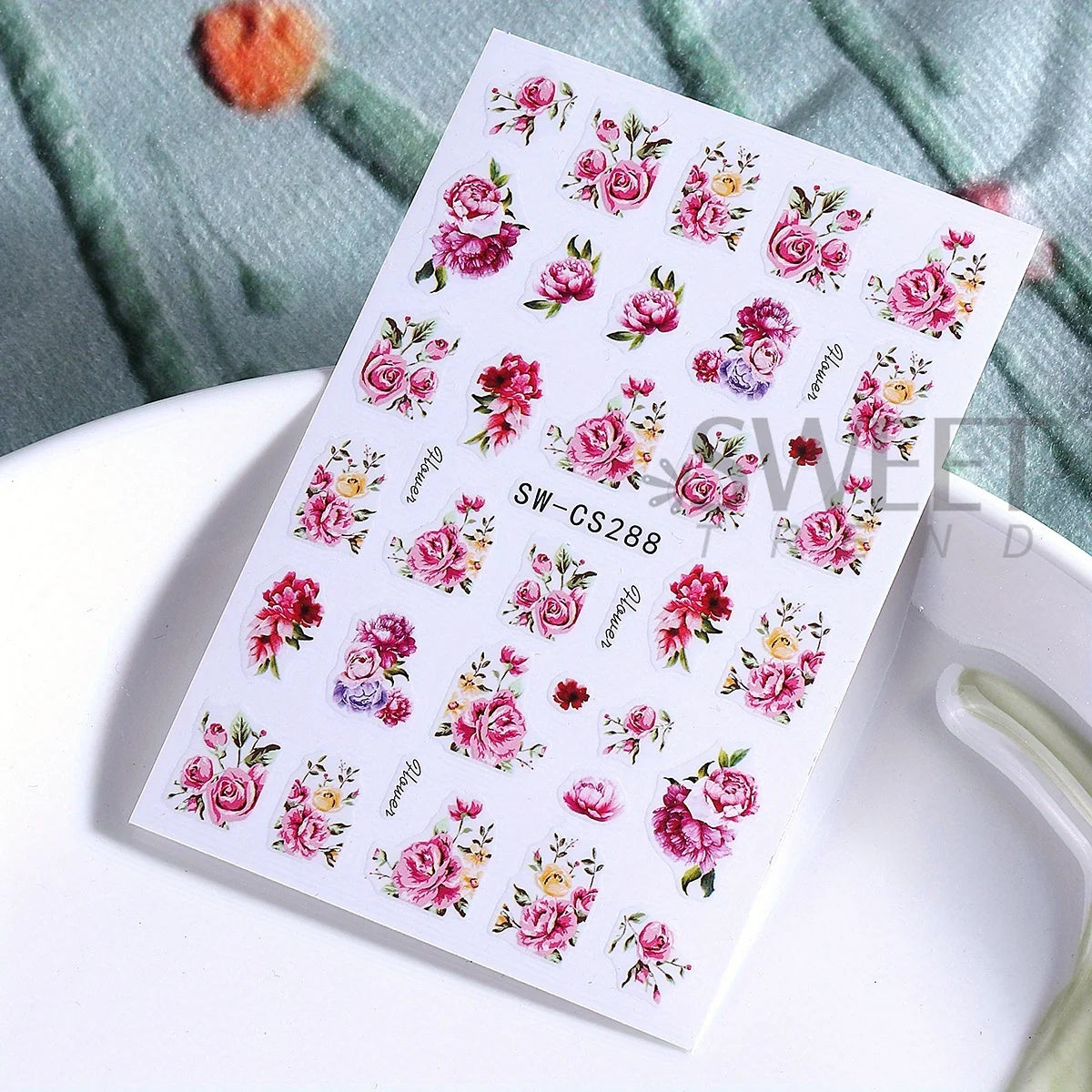 Blooming Flower Nail Art Stickers Peony Rose Floral Decals 2pc Nail Art Stickers PLUSH