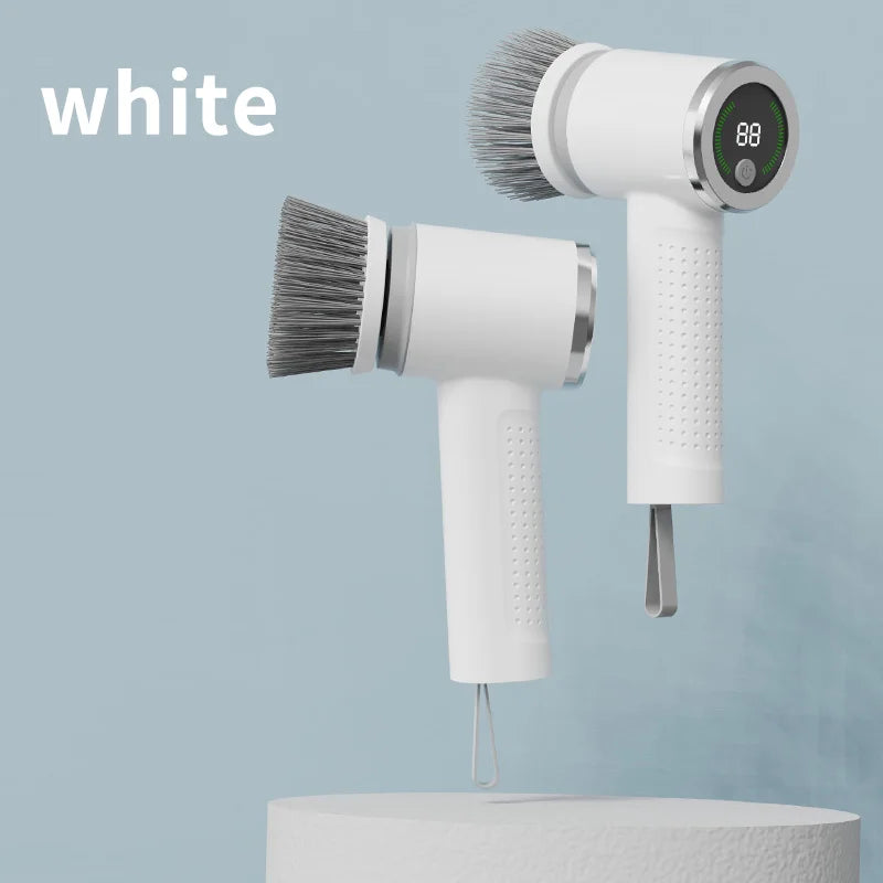 Cordless Electric Scrubber Brush Set – 5 Rotating Brush Heads Electric Cleaning Scrubber PLUSH WHITE