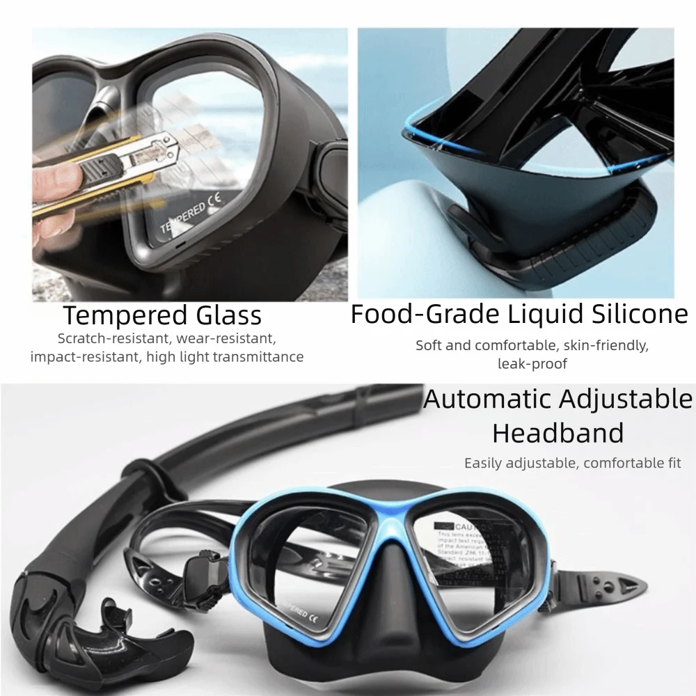 Tempered Glass Freediving Mask & Snorkel Set – Low Volume Freediving Mask Set PLUSH