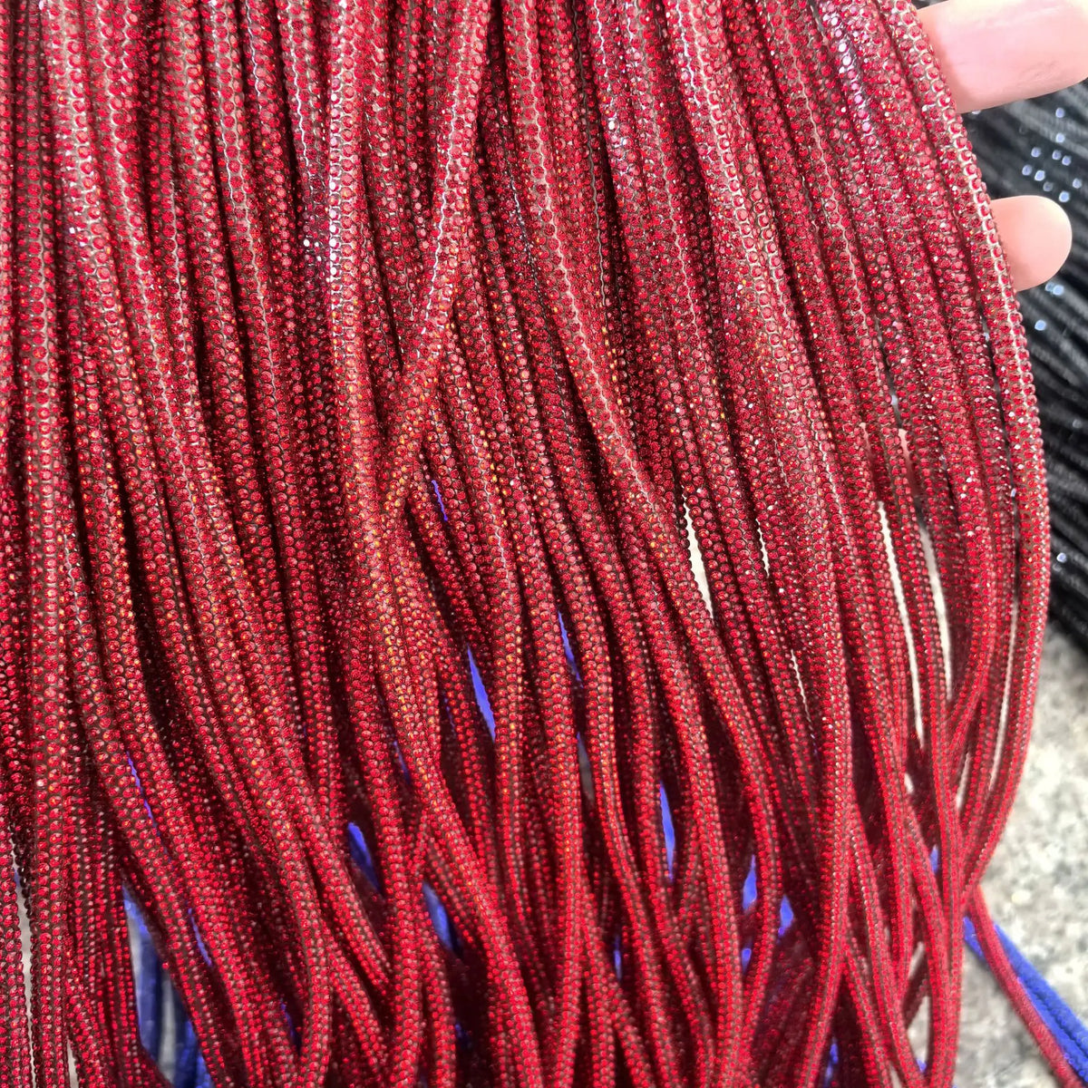 50 Yards 4mm Glass Rhinestone Rope Crystal Cord Trim – DIY Rhinestone Cord Trim PLUSH red 4mm 50yards