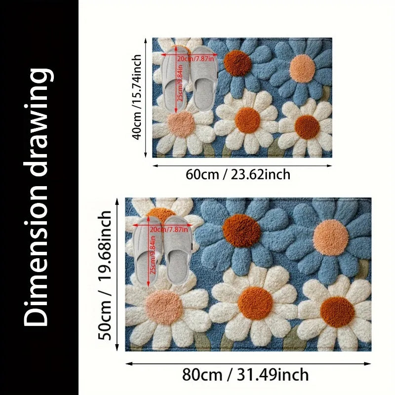 Daisy Bath Mat Non-Slip Machine Washable Rug | Spring Decor Bath Mat Rug PLUSH