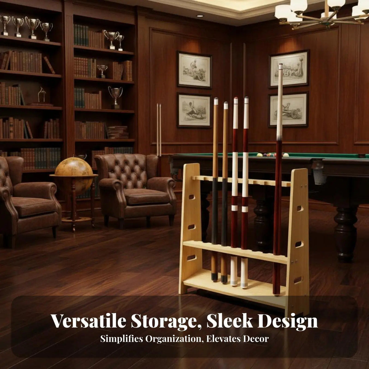 Wooden Billiard Cue Rack Floor Stand – 8, 10 & 20 Slot Billiard Cue Rack PLUSH