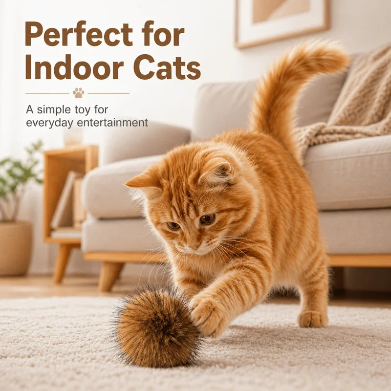 4pc Faux Rabbit Fur Cat Toy Balls – Soft Plush Interactive Set Cat Toy Set PLUSH
